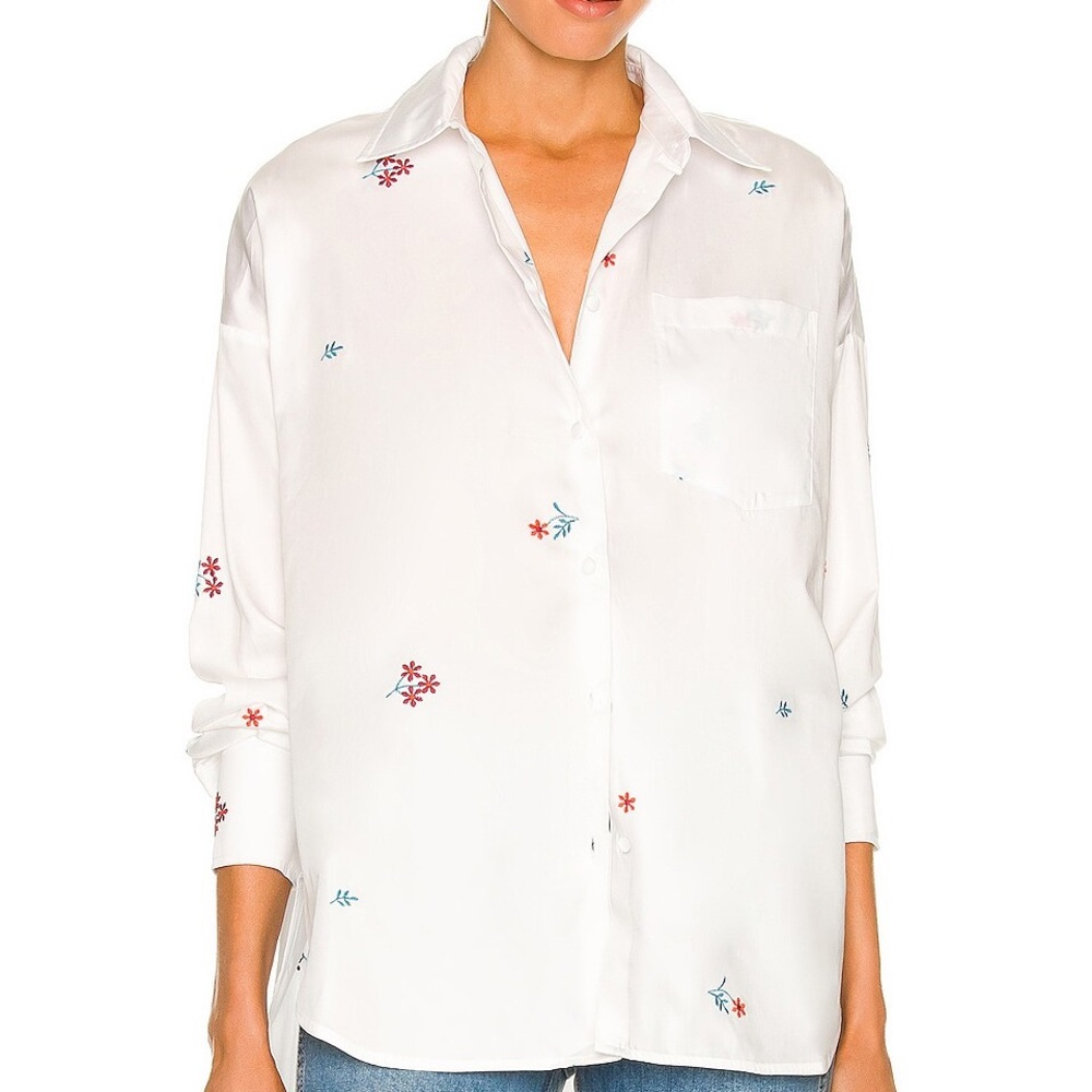 Sold out Something Navy Size Medium oversized embroidered button up top